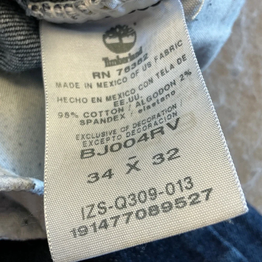 Timberland Mens Jeans Dark Wash Straight Leg Denim 34x31 Rugged Casual Blue